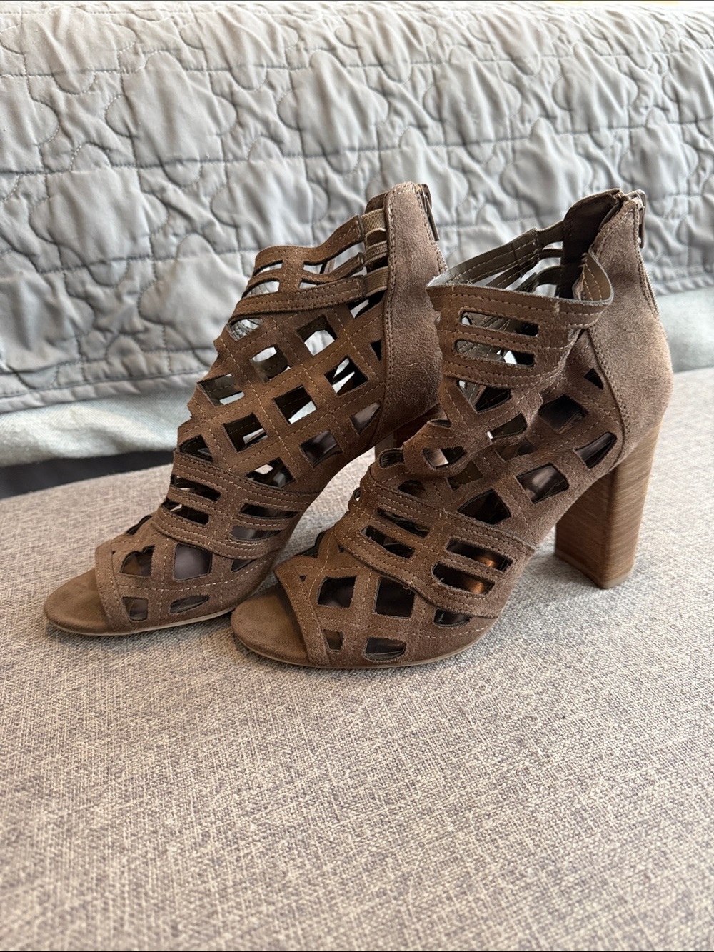 Carlos by Carlos Santana Brown Suede Cutout Block Heel Sandals